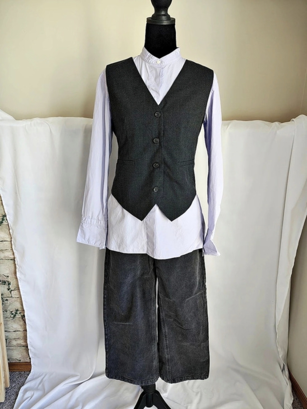 Women's Black & White Layered Button Down